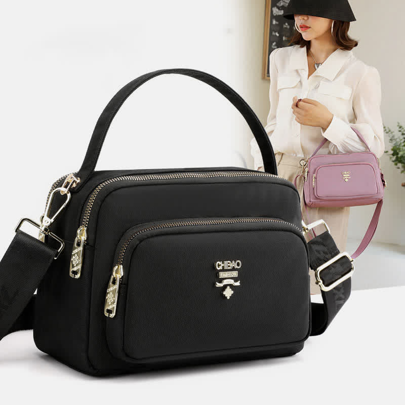 Triple Zip Crossbody Bag for Women Waterproof Lightweight Nylon Shoulder Handbag