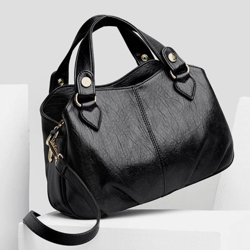 Women’s Triple Compartment Satchel Leather Top-Handle Purse Crossbody Bag Handbag