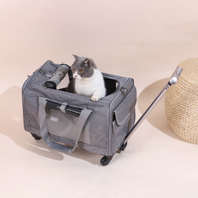 Rolling Pet Carrier Foldable Breathable Pull Rod Pet Bag