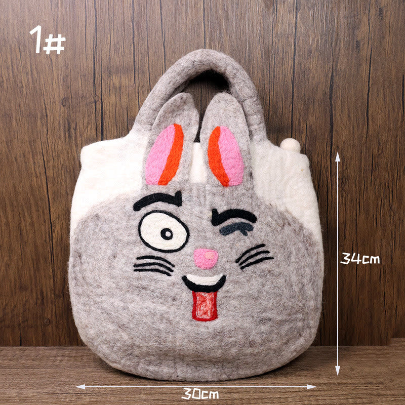 Handmade Bag Wool Blend Felt Handbag Large Bunny Face Tote