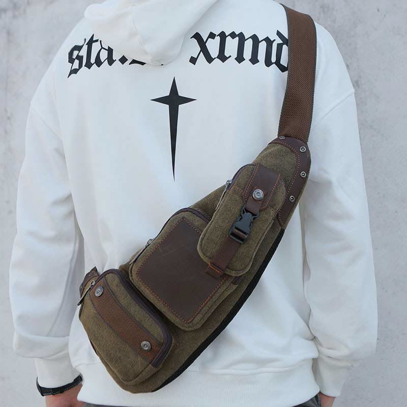 Sling Bag for Men Black Vintage Canvas Business Crossbody Bag