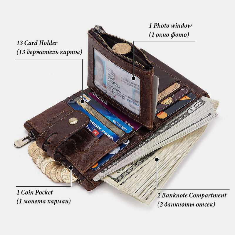 RFID Multifunctional Large Capacity Genuine Leather Wallet