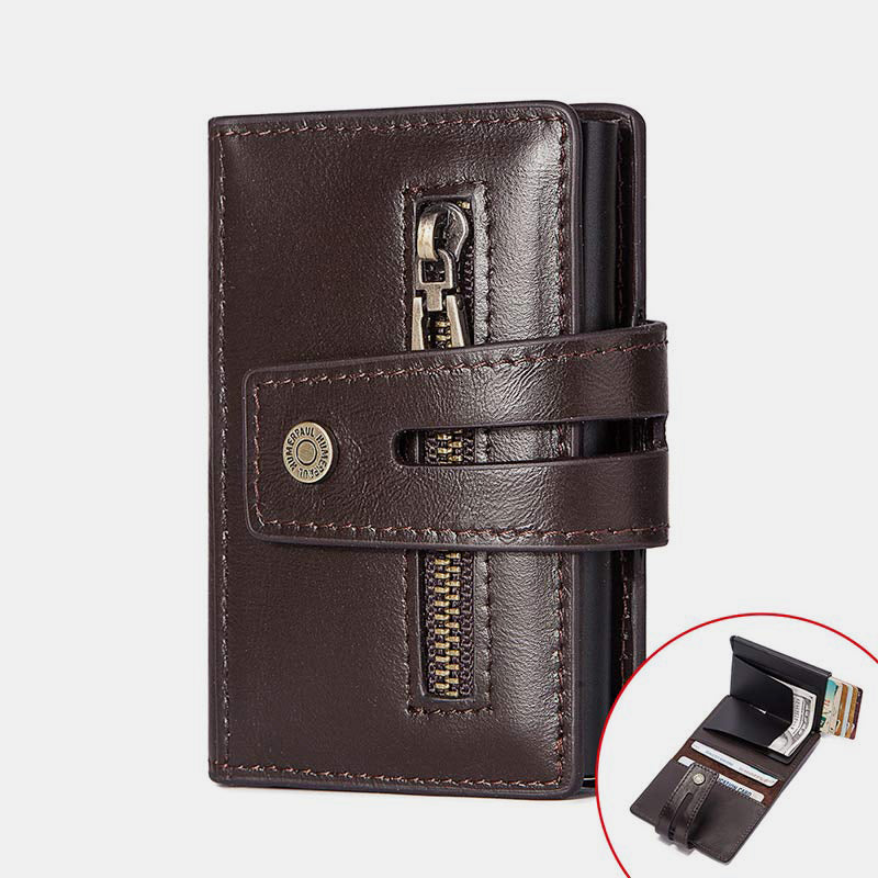 Genuine Leather Mens RFID Blocking Wallet Quick Access Card Holder