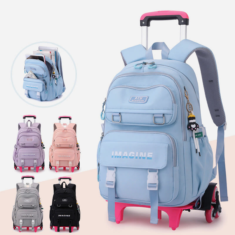 Girls Rolling Backpack For School Waterproof Nylon Wheels Purse