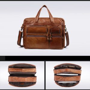 Men’s Genuine Leather Briefcase 15.6″ Business Laptop Bag with Crossbody Strap