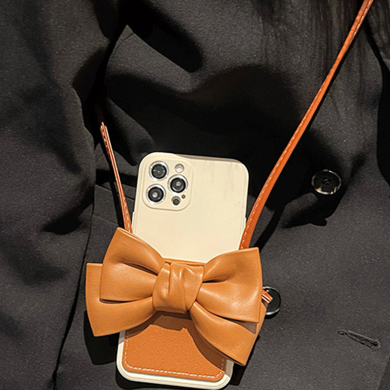 Cute Bowknot Leather Cell Phone Case Crossbody Phone Bag with Card Slot