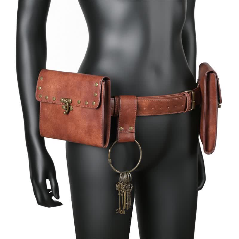 Medieval Renaissance Waist Bag Pouch Belt Holster with Belt Key Chain