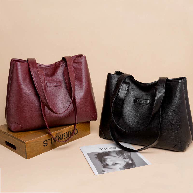 Women’s Double Compartment Soft Faux Leather Tote Handbag Shoulder Bag Purse