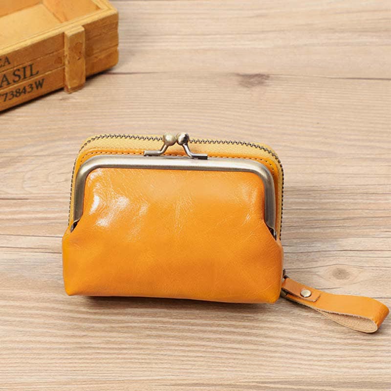 Genuine Leather Coin Purse Pouch Wallet Change Purse with Detachable Pocket