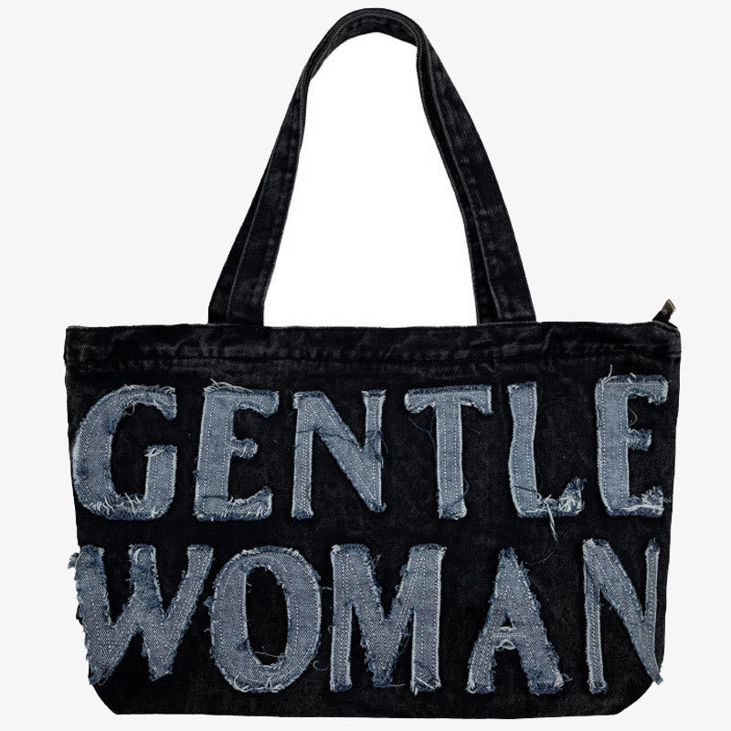 Gentle Women Tote Embroidery Letter Large Laptop Shoulder Bag