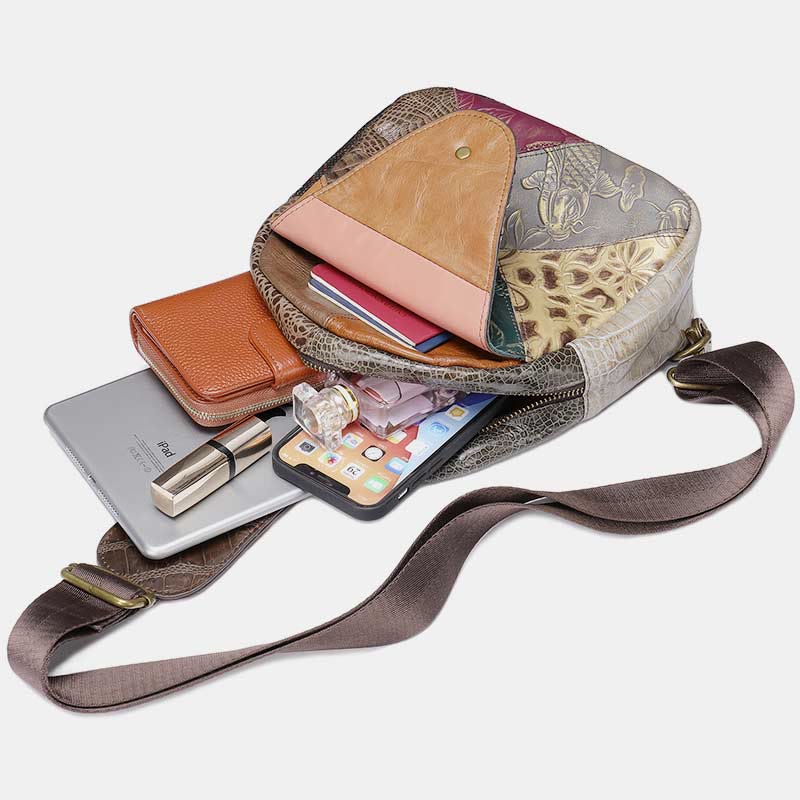 Sling Bag for Women Vintage Folk-Custom Leather Travel Crossbody Bag