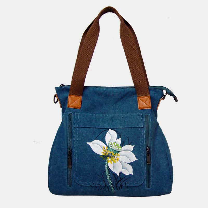 Floral Print Canvas Handbag for Women Top Handle Satchel Crossbody Bag