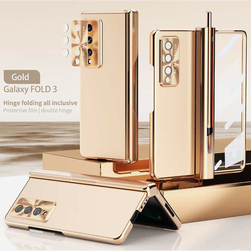 Limited Stock: Magnetic Hinge Protection Phone Case for Galaxy Z Fold 4 with S Pen Holder – Gold