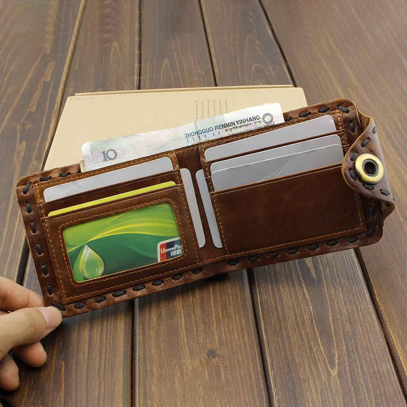 Retro Cowhide Leather Bifold Wallet Credit Card Holder for Men