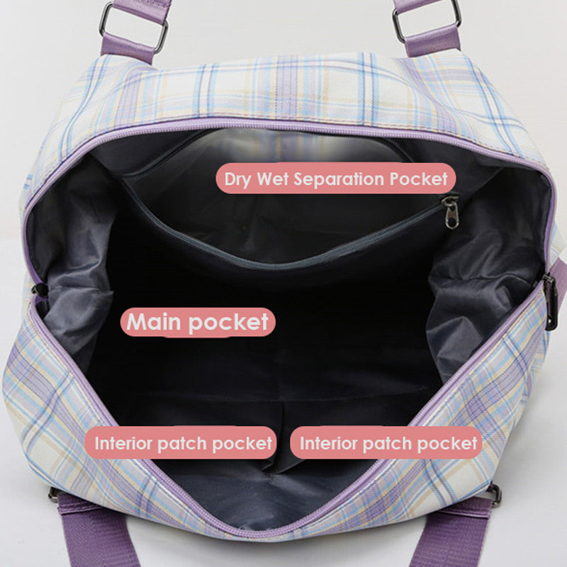 Large Capacity Waterproof Plaid Casual Fitness Travel Handbag