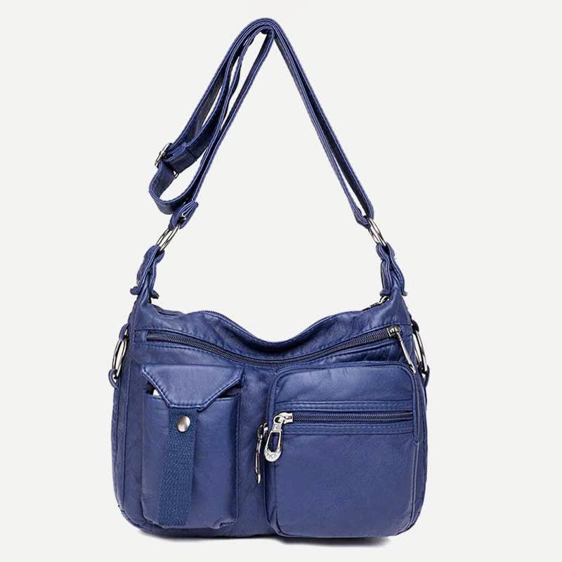 Women Soft Leather Crossbody Purse Double Compartment Roomy Handbag Shoulder Bag