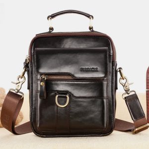 Genuine Leather Crossbody Bag Vintage Messenger Handbag for Men