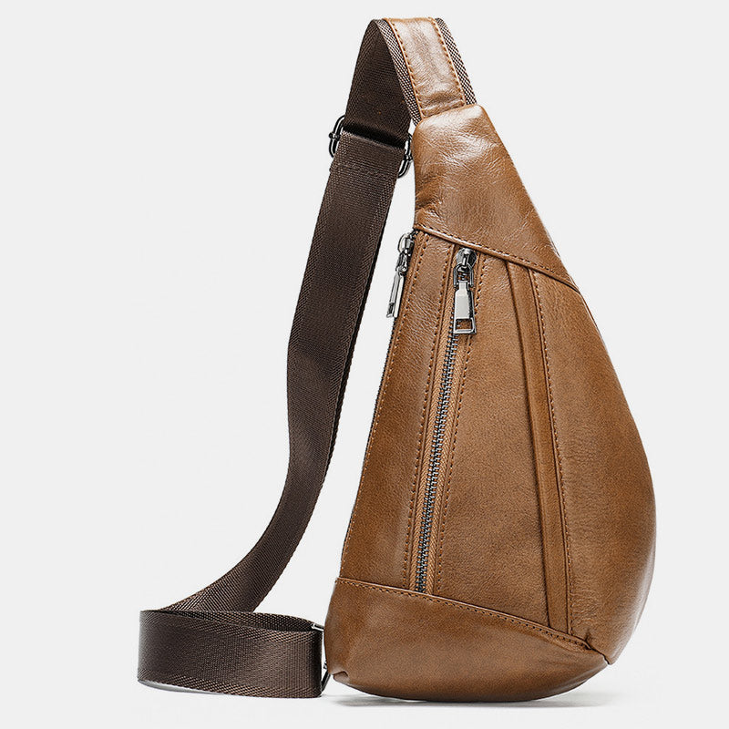 Multi-Pocket Genuine Leather Sling Bag