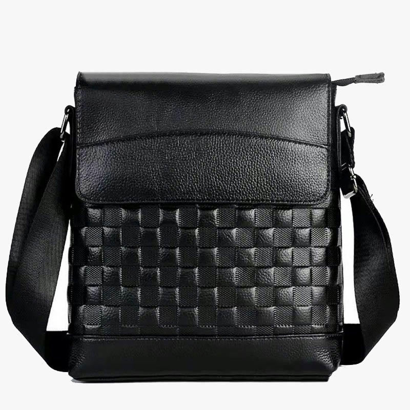 Black Business Purse Mens Check Pattern Small Messenger Bag