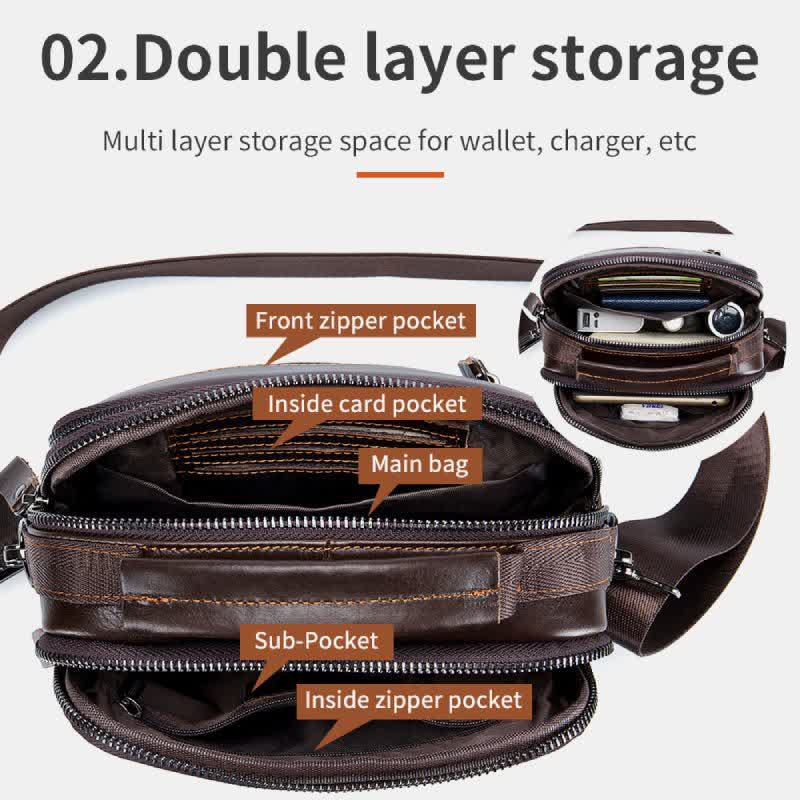 Multi-pocket Real Leather Small Messenger Bag Shoulder Purse Travel Carry Bag