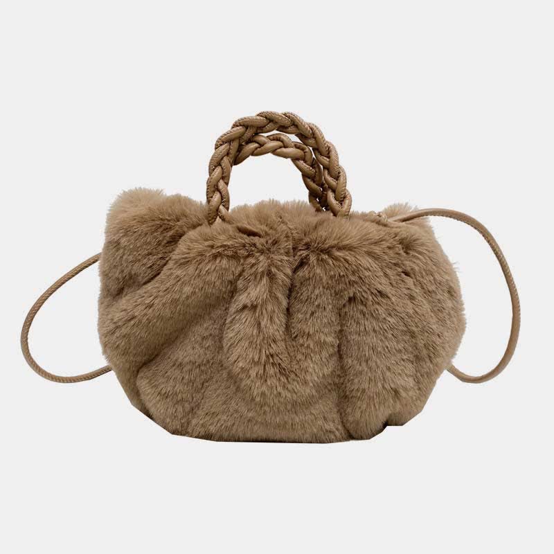 Women Faux Fur Winter Handbag Shoulder Bag Top Handle Satchel Purse