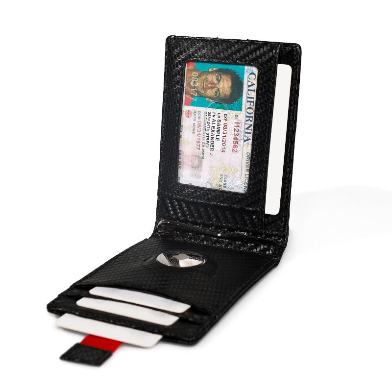 Quick Access Carbon Leather Airtag Wallet