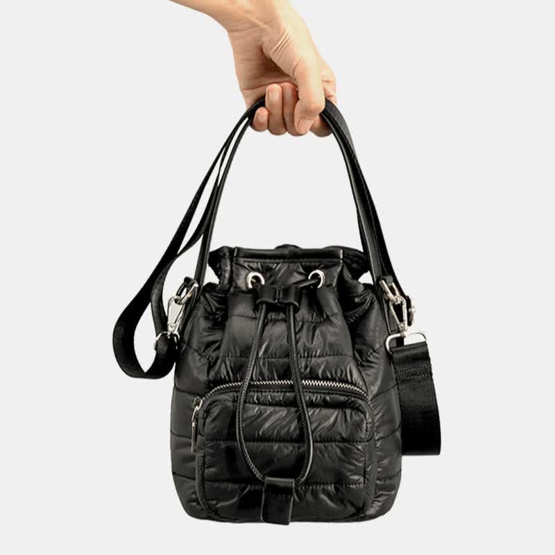 Puffer Drawstring Bucket Bag for Women Down Satchel Quilted Shoulder Bag