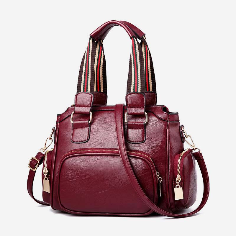 Women’s Textured Leather Top-Handle Fashion Satchel Handbag with Crossbody Strap